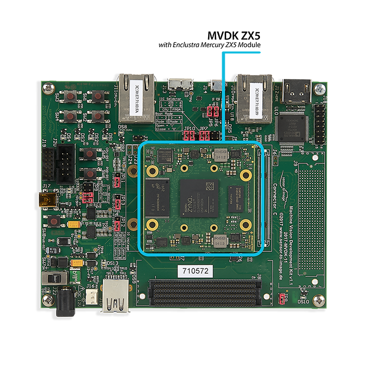 MVDK ZX5: MVDK board with <a target="_blank" href="https://www.enclustra.com/en/products/system-on-chip-modules/mercury-zx5"  >Enclustra Mercury ZX5 Module</a>